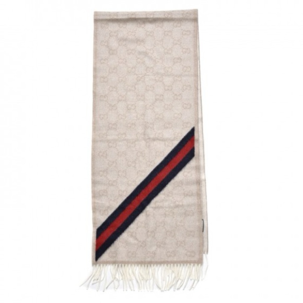 💝💝💝GUCCI AUTHENTIC NEW Wool Monogram Web Scarf, beige/blue/red💝💝💝 - Picture 3 of 15
